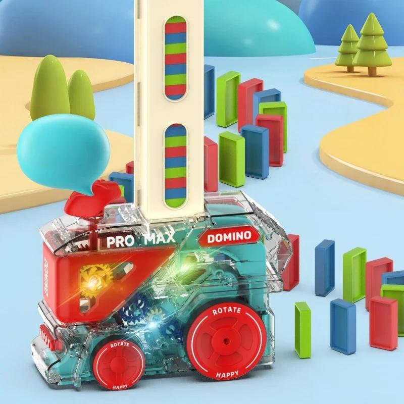 Electric Domino Train Puzzle Toys Kids Automatic Laying Dominoes Set Brick Blocks Kits Lighting Sound Educational Toy Children