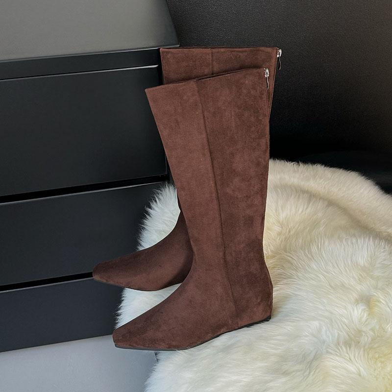 Fashion Fashion Flock Women Knee High Boots With Height Increasing Shoes Female Pointed Toe Footwear Ladies Long Boots Zippers Shoes new