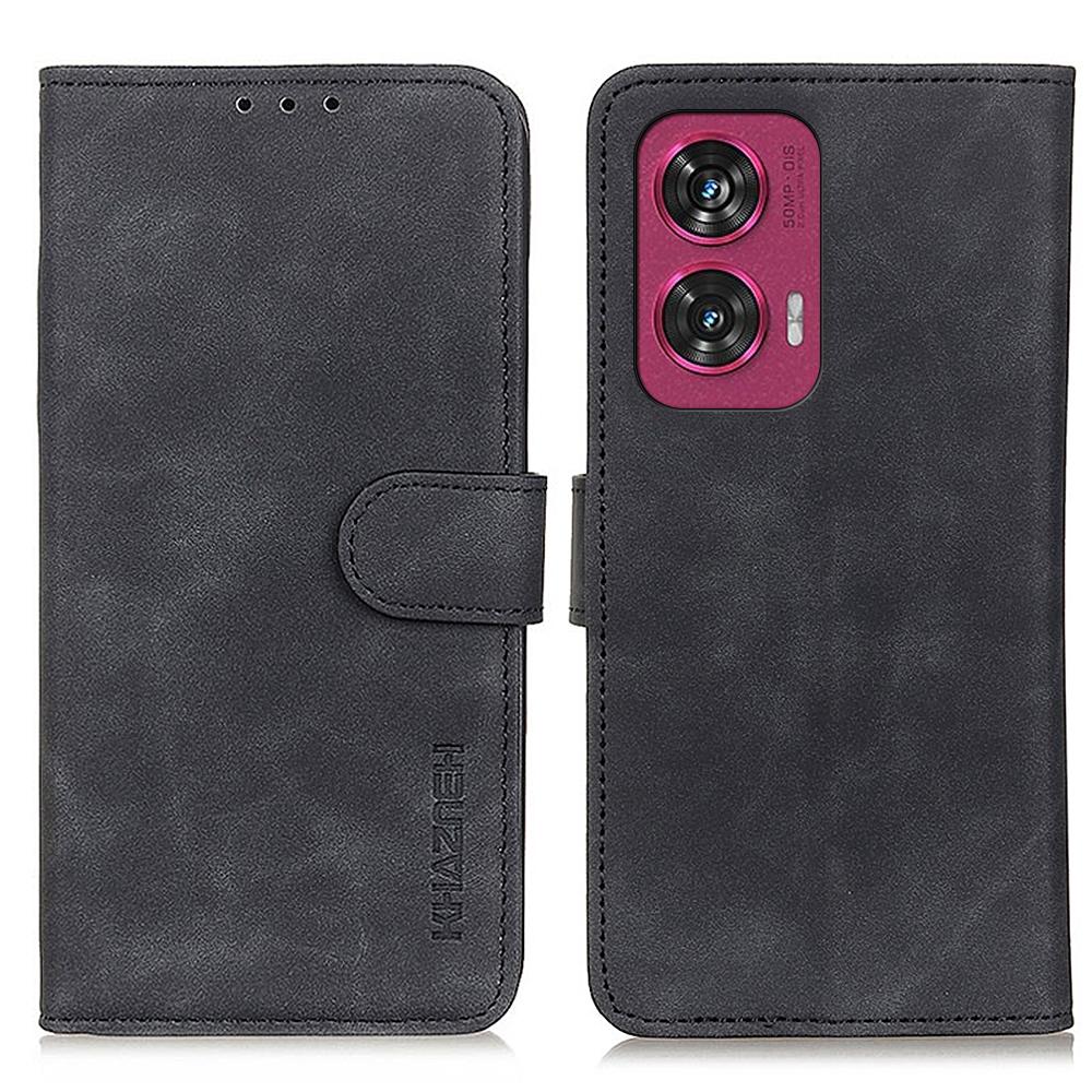 

KHAZNEH For Motorola Edge 50 Fusion 5G Case Card Slots Wallet Retro Leather Phone Cover Black