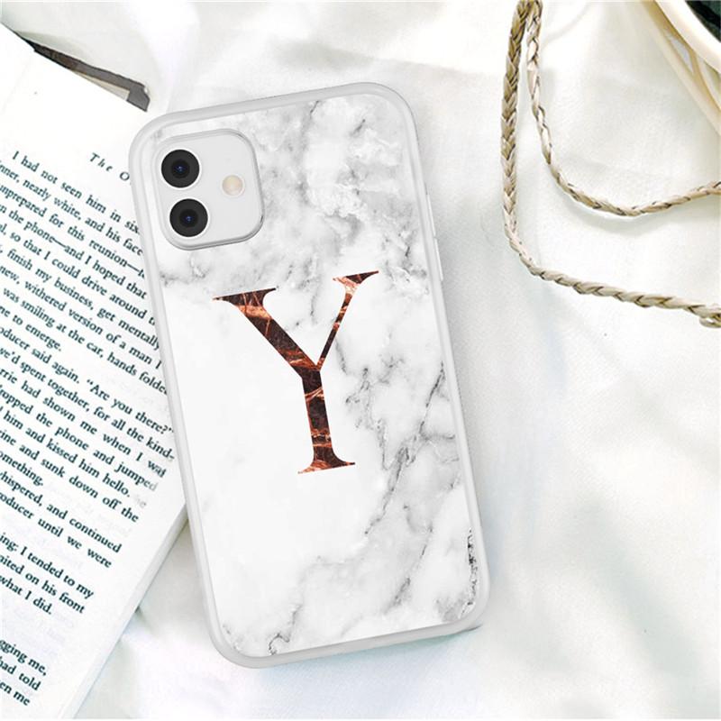 Biały marmur pozłacane litery A-Z modne etui na telefon dla iPhone 11 12 Pro X XR XS Max SE 2020 7 8 Plus odporne na wstrząsy miękkie etui z tpu