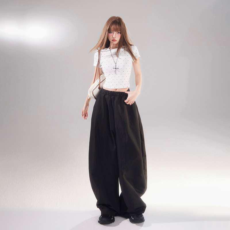 

American Retro High Waist Wide Leg Elastic Scythe Banana Pants - Versatile & Casual L