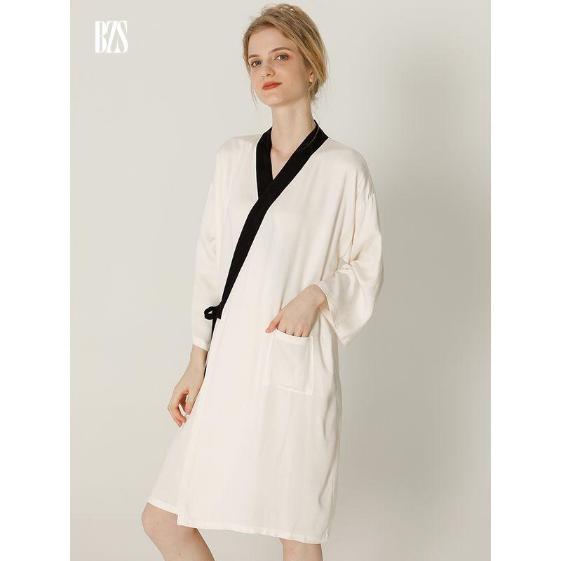2024 Summer Diagonal Placket Elegant Graceful Satin Cotton Silk Thin Nightdress Bathrobe Homewear Pajamas Women