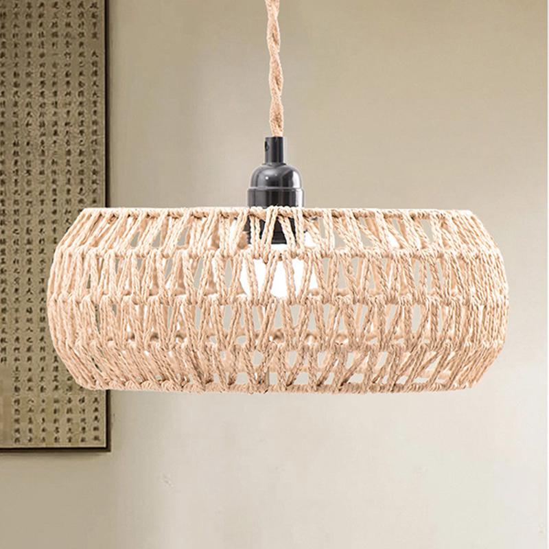 1 Stück Personalisierte Lampendekoration Rustikaler Japanischer Lampenschirm Handgewebter Eisenrahmen Lampenschirm Papierseil Gewebter Lampenschirm