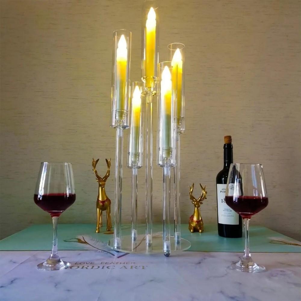 Transparent Candle Holder Acrylic with Circular Base Candlesticks Holder Main Table 5-head Floral Decoration Table Centerpieces