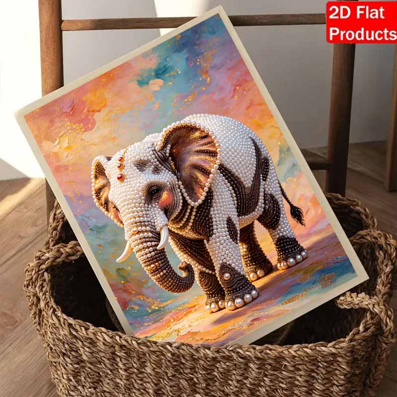Pearl Painting DIY Kit Frameless Elephant Canvas Shiny Bead Art Creative Craft for Bedroom Living Room Decor