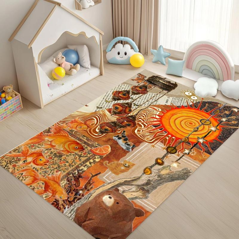 Abstract Sun Collage Art Rug Bohemian Mixed Media NonSlip Easy Clean Decoration Home Room Valentine s Day Christma Other Holiday 40X60cm