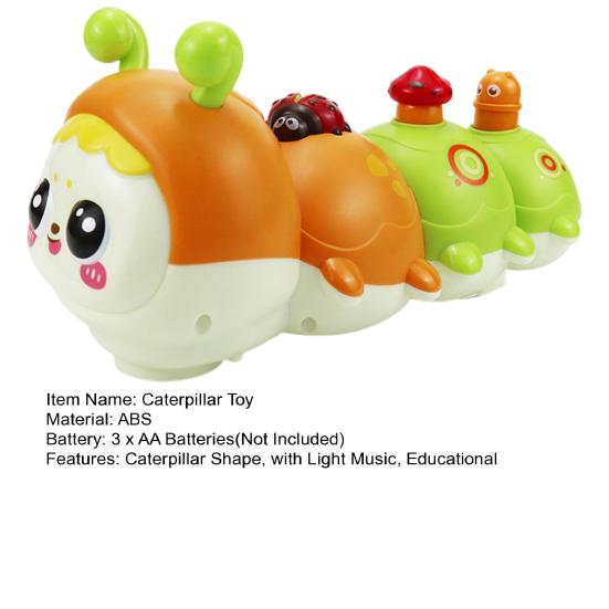 Electric Crawling Caterpillar Toy with Light Music Educational Baby Tummy Time Light-up Movable Eyes Cartoon Caterpillar Musical Toy Toddlers