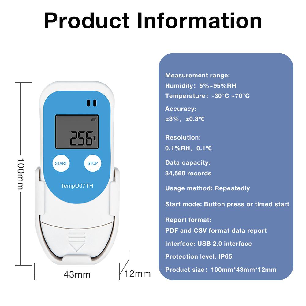 Reuse Temperature and Humidity Data Logger Temperature Recorder PDF CSV Date Report 34560 Records for Cold Chain