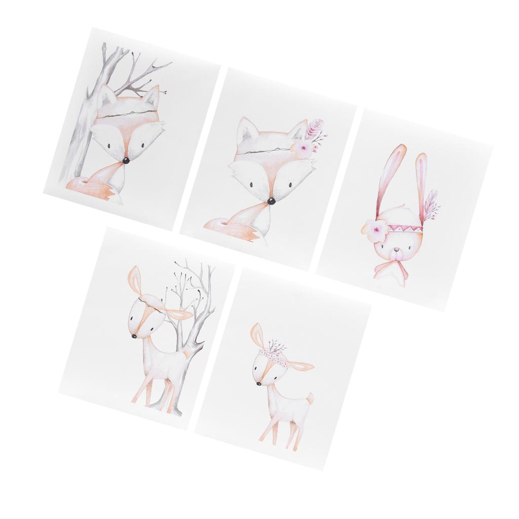 5Pcs Wall Painting Set Cartoon Animal Pattern Wall Art Picture Bedroom Living Room Office Decoration