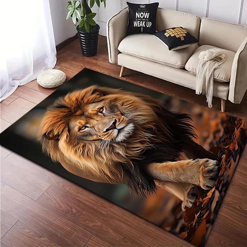 1PC Lion Pattern Printed Carpet Rug for Living Room Bedroom Home Sofa Decoration,Non-slip Floor Mat Floor Mat