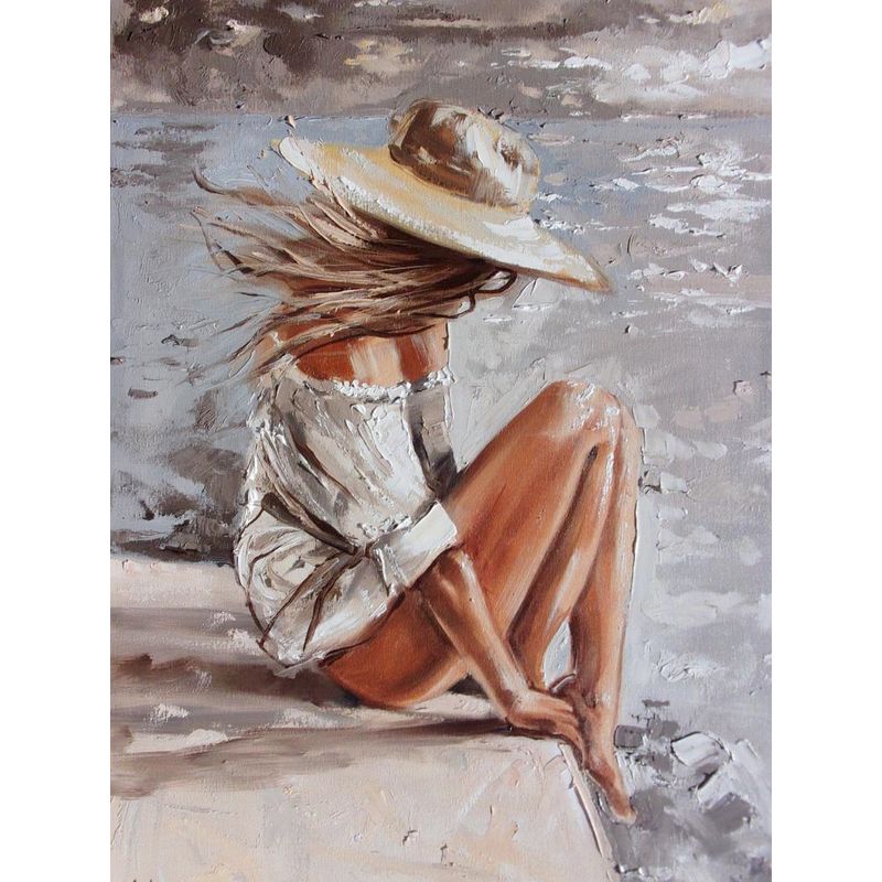 5D DIY Diamond Painting Seaside Girl Full Drill Round Diamond Embroidery Portrait Cross Stitch Mosaic Home Decor