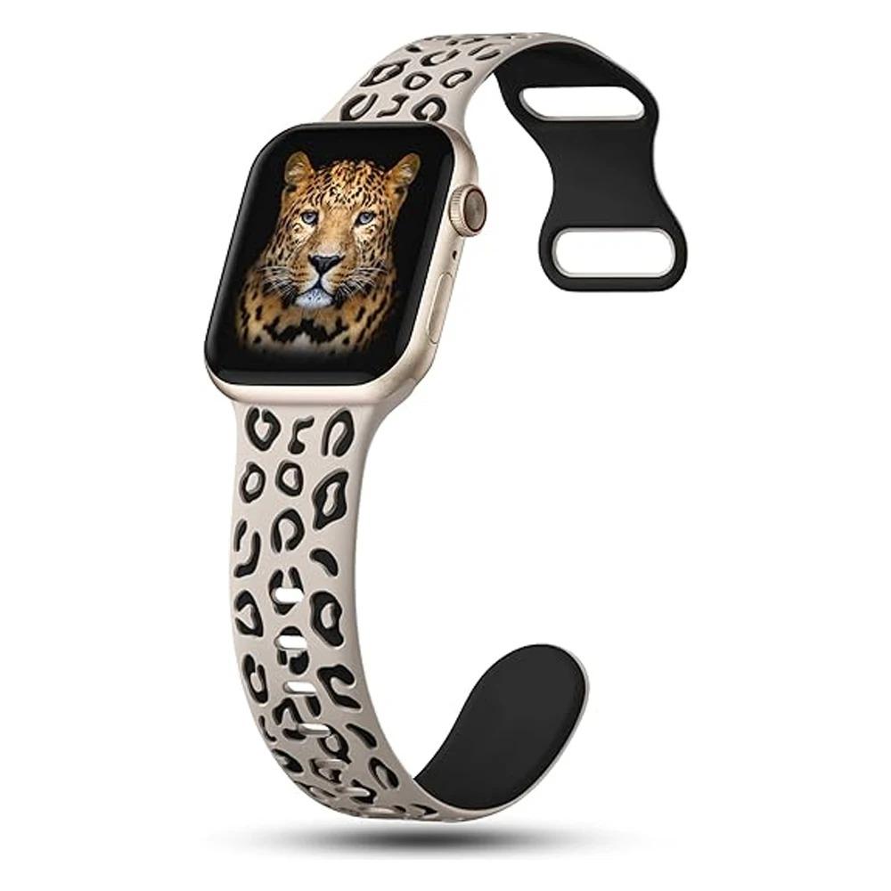 Engraved Leopard for Apple Watch Straps 40mm 44mm 42mm 45mm 41mm 49mm 38mm Silicone Bracelet Series 9 8 7 SE 6 5 4 Ultra2 3 Band