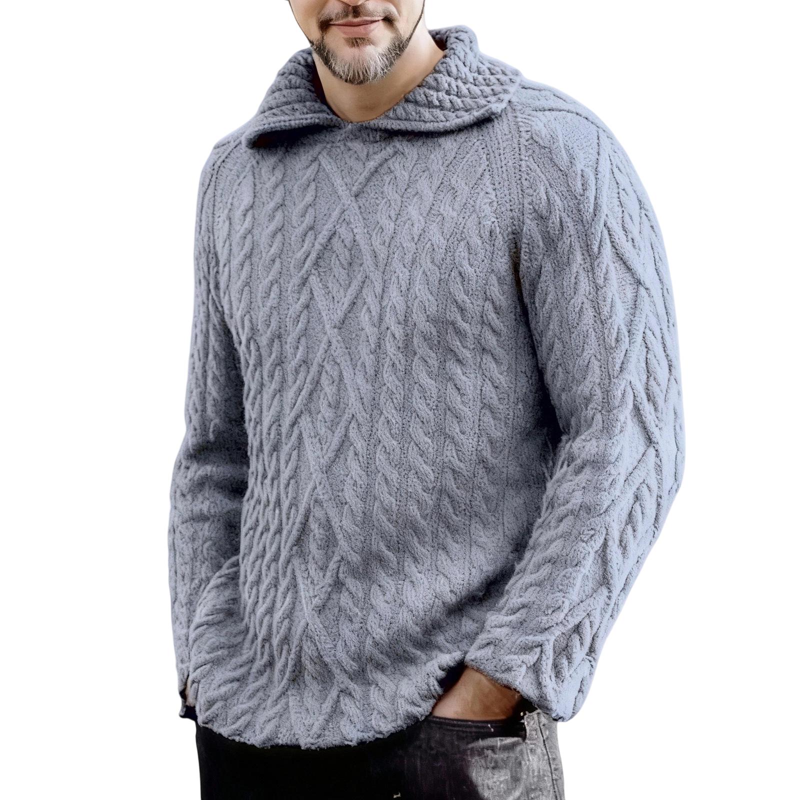 

Мужской Модный Вязаный Пуловер Длинные Рукава Свободный Отложной Воротник Свитер XXL