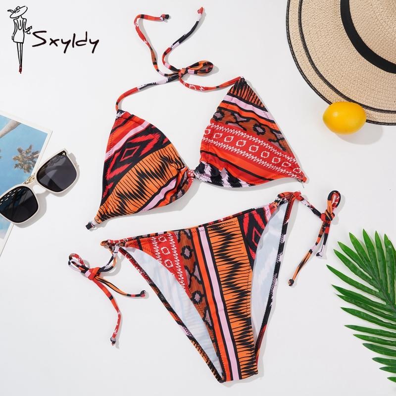 

Ретро новый сексуальный купальник с цифровой печатью женский цельный купальник бикини на подтяжках M оранжевый