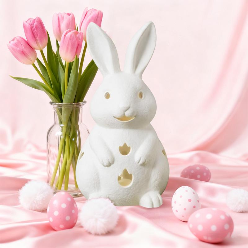 Easter Hollowed Out Rabbit Resin Candlestick, White Bunny Candle Holder, Home Decoration With Tea Light Opening