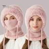 Women Winter Hat with Integrated Scarf Cold-proof Front Cover Thick Knitted Warm Solid Color Full Protection Outdoor Cycling Travel Cold Weather Cap