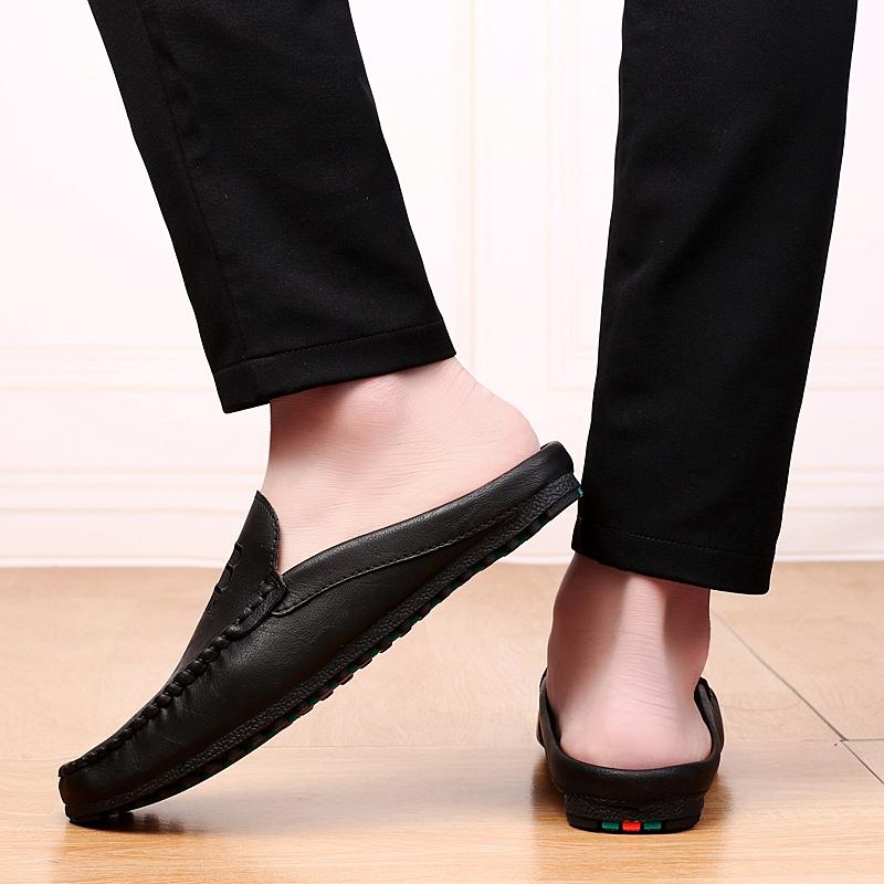 Summer Half Shoes for Men Mules Designer Male Slides Leather Semi-Drag Casual Shoes Backless Loafers Slippers Male Driving Shoes
