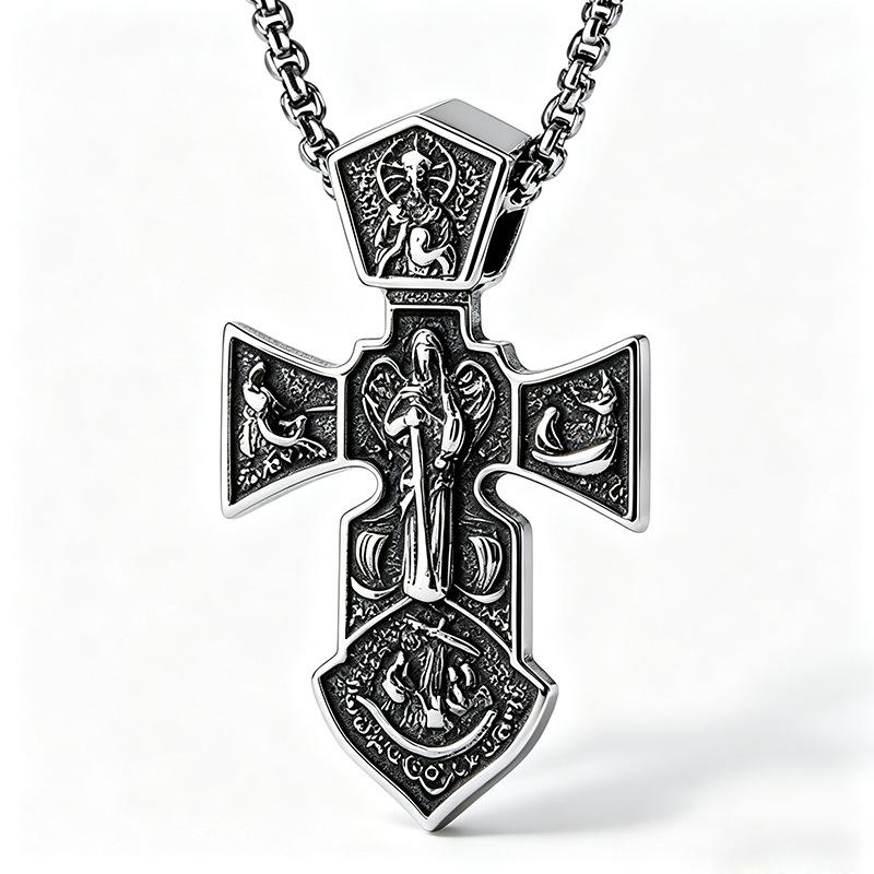 Men Vintage Eastern Orthodox Cross Pendant Necklace Stainless Steel Religious Icon Amulet Jewelry Gift