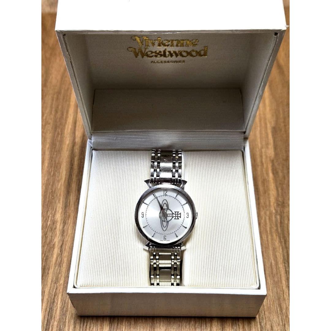 Used Vivienne Westwood analog watch silver box with instruction manual