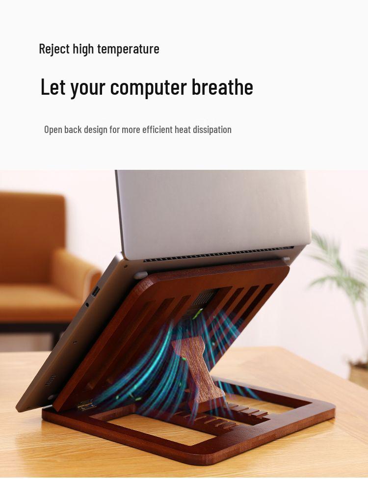 Solid Wood Foldable Laptop and Tablet Stand with Cooling Feature