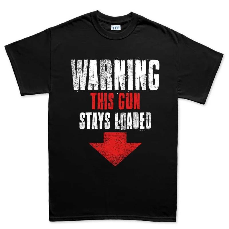 Gun Warning Cotton TShirt Grunge Casual Unisexs Fitness Muscle Black M