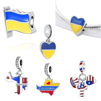 New Copper Ukraine Colombia South Africa Guatemala Barbados Flag Pendant Fit For Original Bracelets Diy Jewelry Accessories