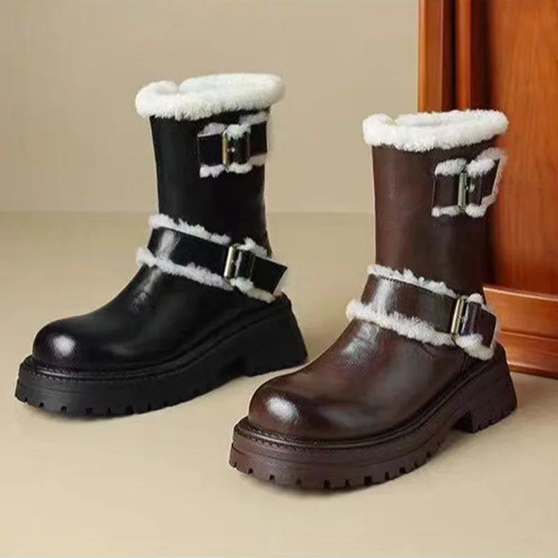 Winter Women Fur Snow Ankle Boots Platform Flats Cotton Shoes Brand Designer 2025 New Warm Short Plush Chelsea Sport Botas Mujer