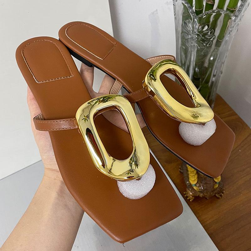 Fashion Fashion Metal Flip Flops Women Slippers New In 2025 Luxury Summer Beach Female Slides Ladies Slippers Flats Sandals Shoes