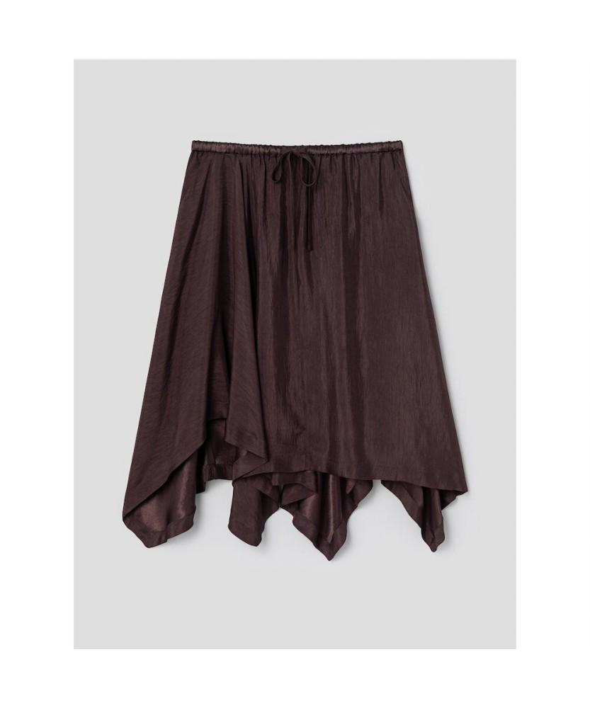 Anggae Unbalanced Satin Skirt Brown