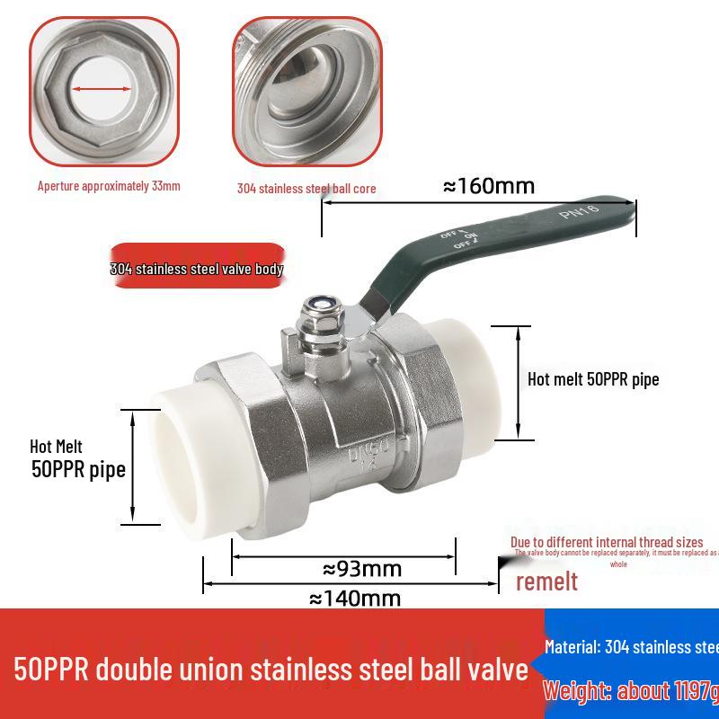 4-Point Double Union 20PPR Stainless Steel Ball Valve for Household Water Pipe Fittings