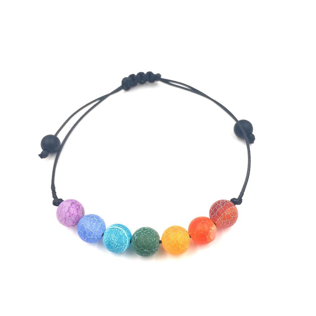 Colorful Agate & Lava Stone Buddhist Prayer Beads Bracelet, 8mm Natural Energy Stones