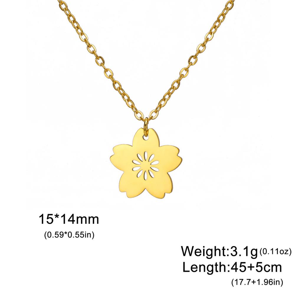 EUEAVAN Fashion Sakura Flower Necklace Stainless Steel Five-petaled Floral Pendant Necklaces for Women Girl Jewelry Gift