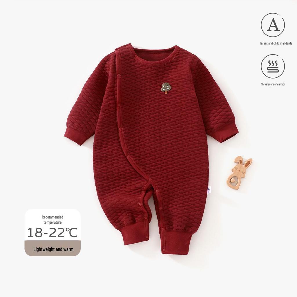 Class A Long-Sleeved Baby Romper for Spring and Autumn - Warm Oblique Placket Infant Jumpsuit