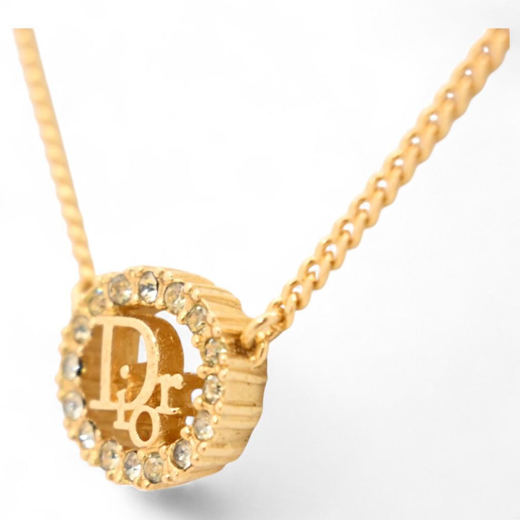 Auth Dior Logo Necklace Rhinestone Plated Di6606bd