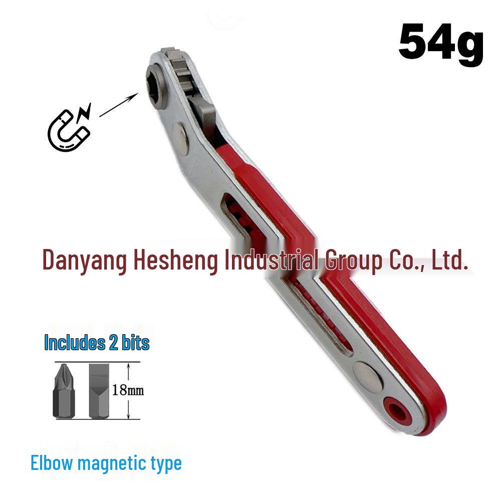 Compact Two-Way Right Angle Ratchet Screwdriver Set with Phillips & Slotted Bits