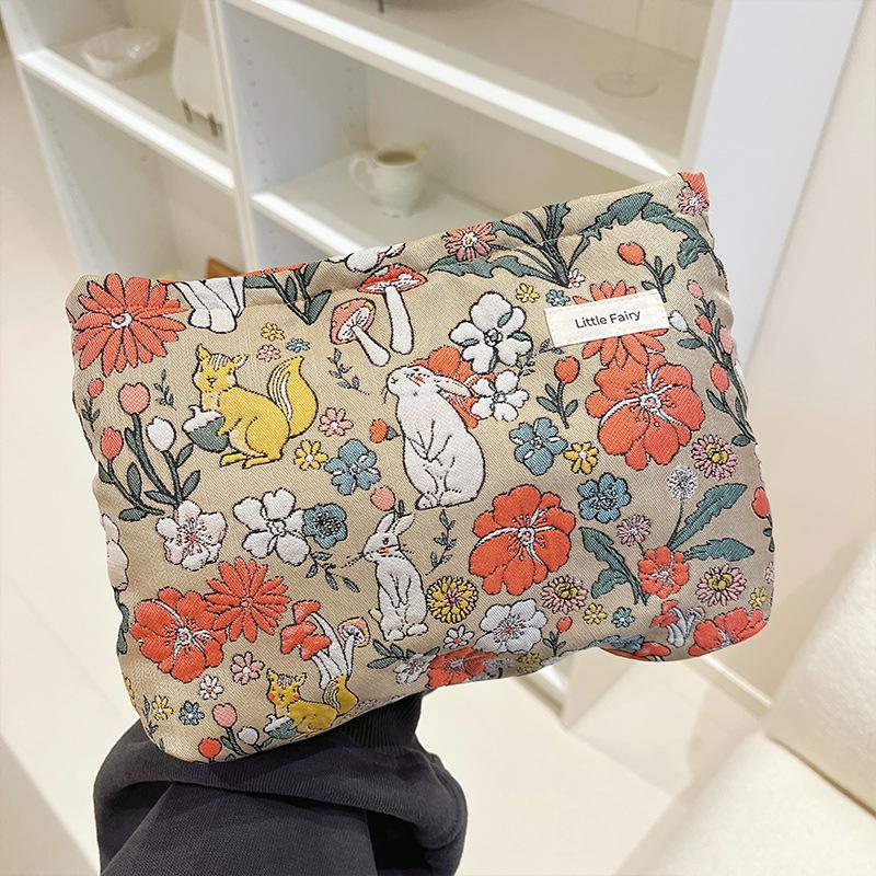 Pink Floral Makeup Bag: Women's Portable, Large Capacity, Small Size Travel Toiletry and Skincare Storage Bag