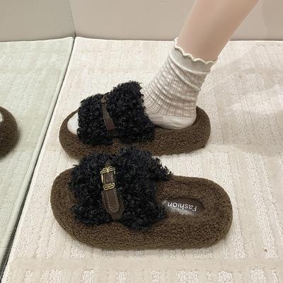 Pantoufles en coton coréennes pour femmes augmentant la hauteur et amincissantes, pantoufles moelleuses à la mode, automne 2025, nouvelle mode rétro, mules à une bande
