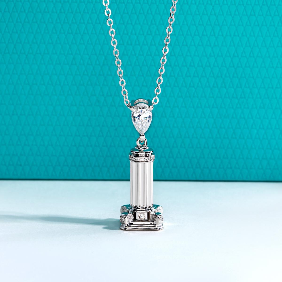 

AnuJewel Pear Moissanite Roman Column Retro Pendant Necklace Sterling Silver Gold Plated Necklace Women Jewelry белый