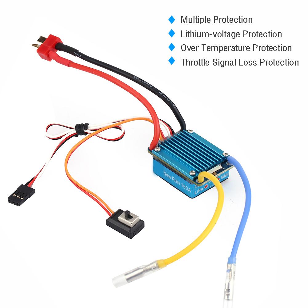 3S 160A Waterproof Brushed ESC With 5V 1A BEC T Plug For 1 12 (Or Lager) RC Car
