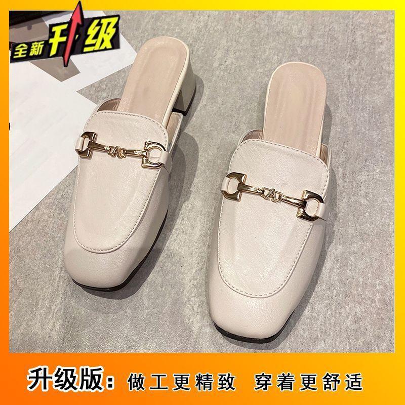 Niche square head cool slippers women's summer 2025 new fashion versatile comfortable casual women's bag head half slippers