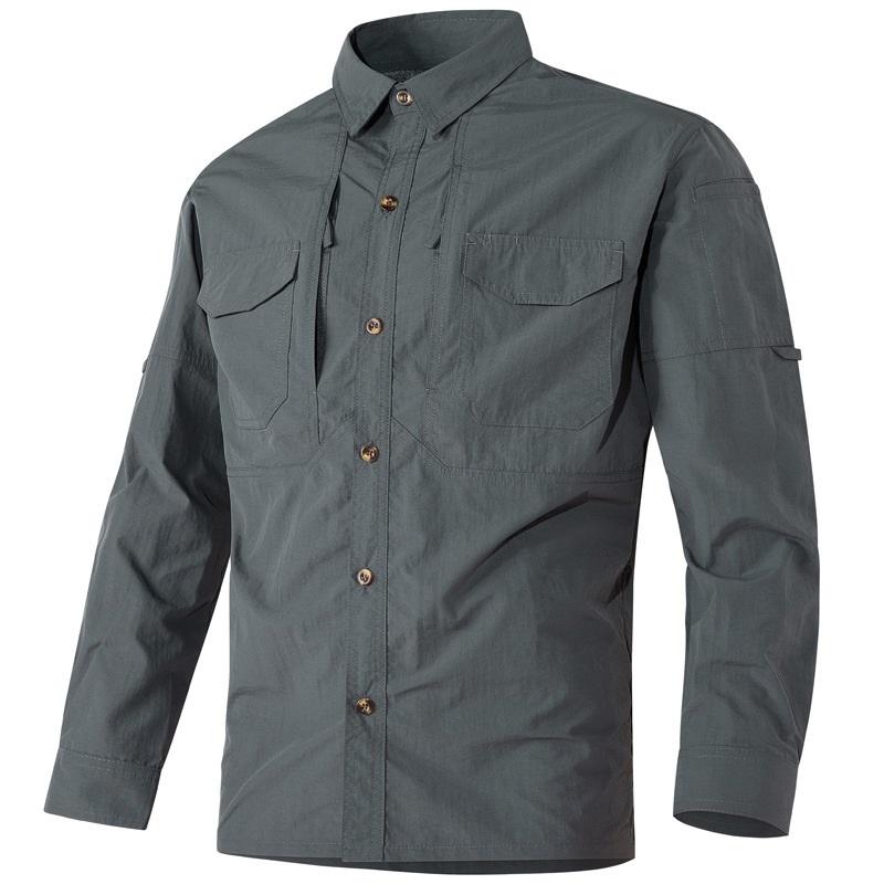 Lente Herfst Overhemden Mannen Werk Lange Mouw Buiten Strijd Multi-pocket Sneldrogend Cargo Lange Mouw Overhemden
