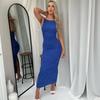 Women'S Long Ruched Dress Sleeveless Slim Monochromatic Party Back Split Clubwear Female Outfits Summer