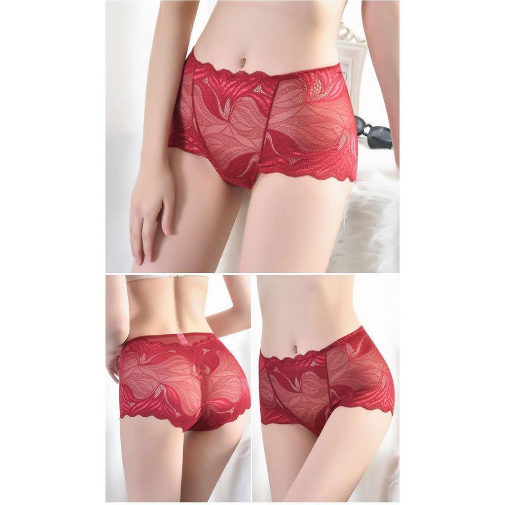 High Waist Lace Panties for Women with Ruffle Edge Floral Pattern Seamless Design Breathable Soft Fabric Comfortable Fit