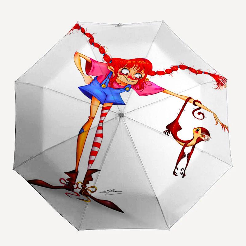 Pippi Longstocking Themed Travel Umbrella-8 Ribs Automatic Opening and Closing, Portable Folding Design, Compact and Stylish Umbrella Suitab