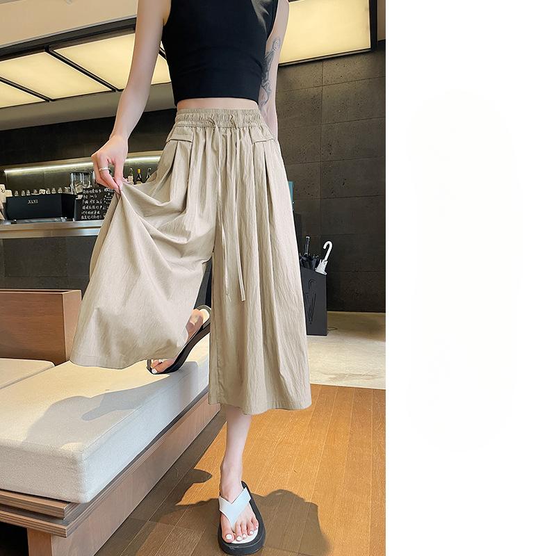 

Юбка-брюки Ice Silk с длиной семь четвертей, широкие брюки для женщин летом, тонкая свободная узкая юбка большого размера, повседневная юбка Yamamoto прямого кроя XL