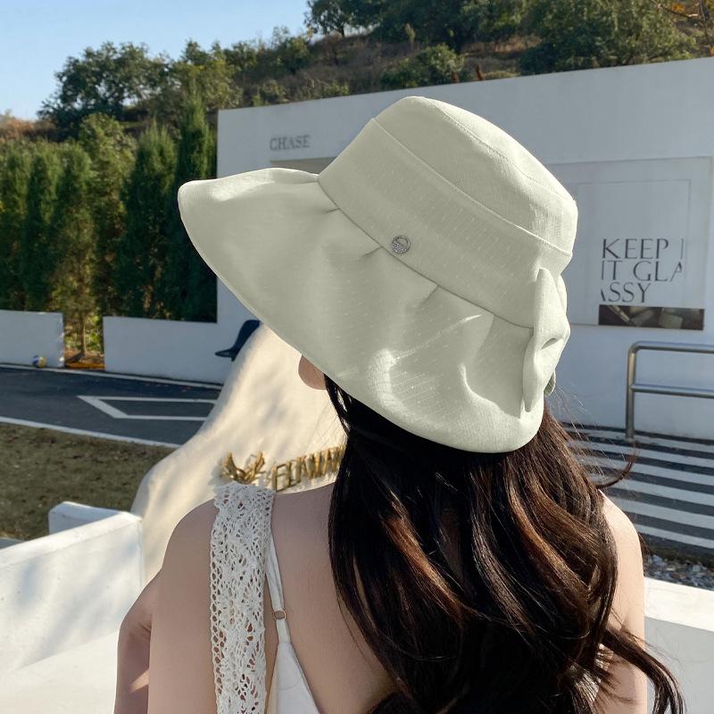 New small standard bow bucket hat summer sunscreen sunshade versatile basin hat outdoor travel vacation beach hat tide