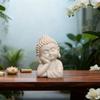 Mini Buddha Figurine Handcrafted Sandstone Resin Zen Statue Decorative Meditation Sculpture Feng Shui Ornament for Home Office Desk Car Dashboard