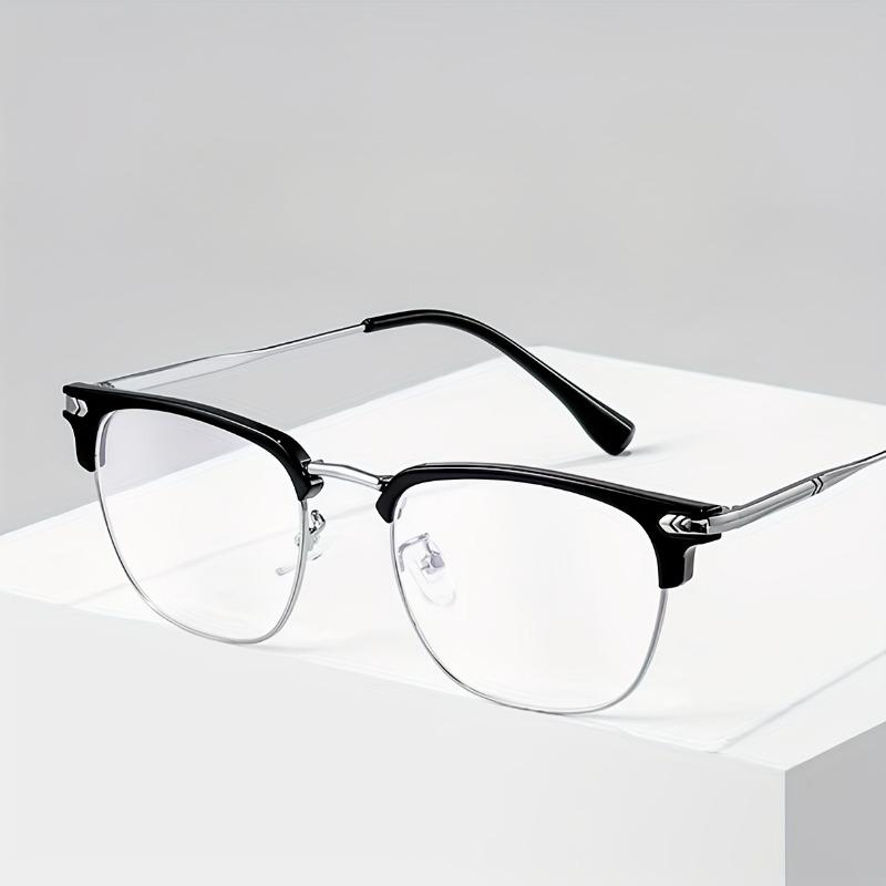 1pc Black Silvery Metal Frame Glasses Detachable Lenses Stylish Eyewear for Men Women