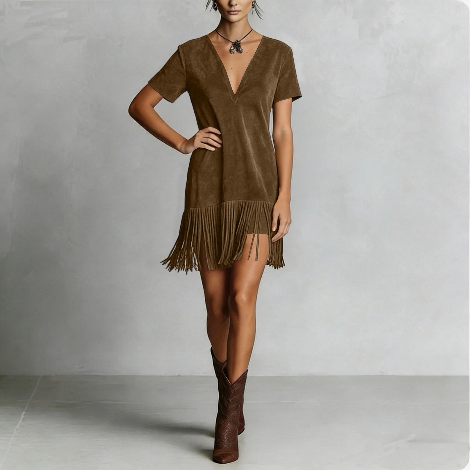 Women s Fashion V-neck Color Short Sleeve Dress XXL