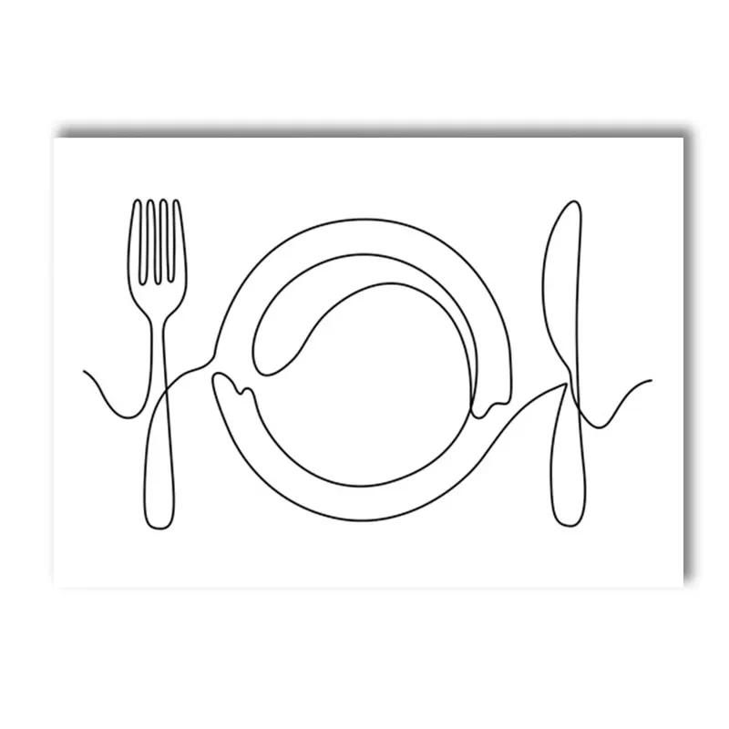 

Abstract One Line Drawing Coffee Cup Woman, Dinnerware Nordic Posters, Wall Art, Canvas Painting, Prints Pictures, Kitchen Decor 21x30cm No Framed